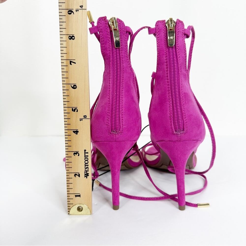 NEW Marc Fisher Size 8.5 Pink Faux Suede Lace Up Heeled Sandals - Picture 10 of 12